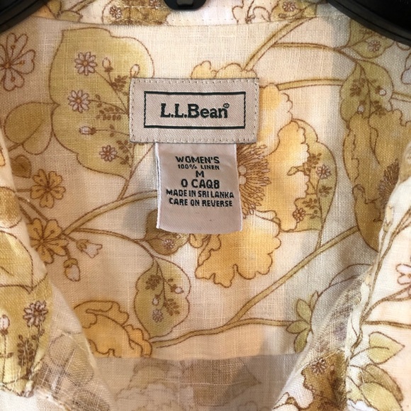 LL Bean Linen Shirt Floral Print Yellow  M - Picture 3 of 4
